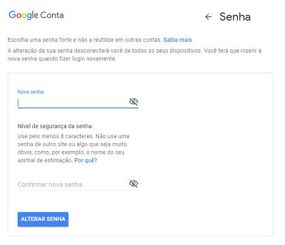 alterar senha google