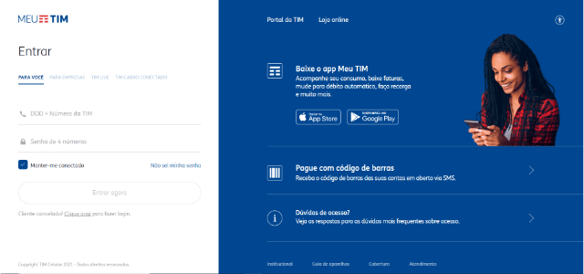 Entre no site do Meu TIM