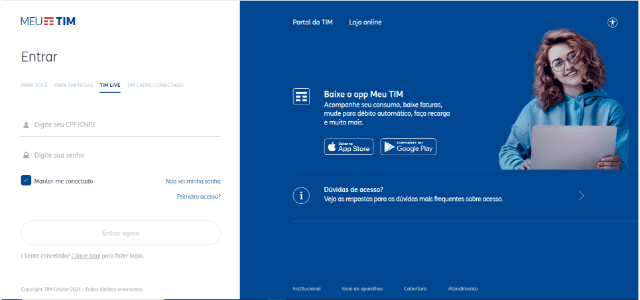 Escolha a alternativa TIM Live