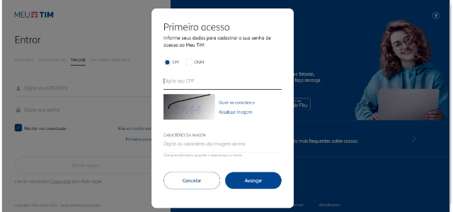 Digite o CPF (pessoa física) ou o CNPJ (perfil empresa)