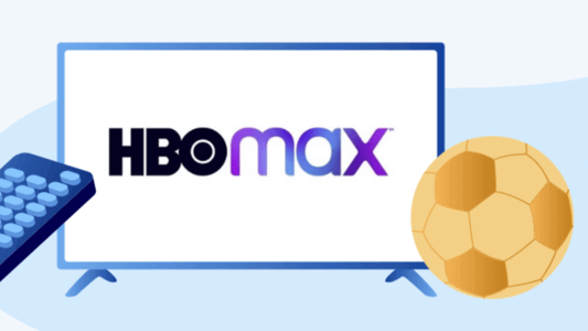 controle e tv com logi hbo max e bola de futebol