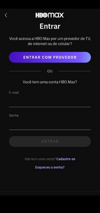 Clique em Entrar (site) ou no Perfil (app)